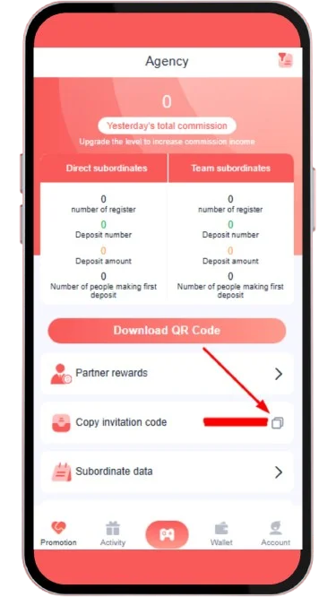 Copy invitation code